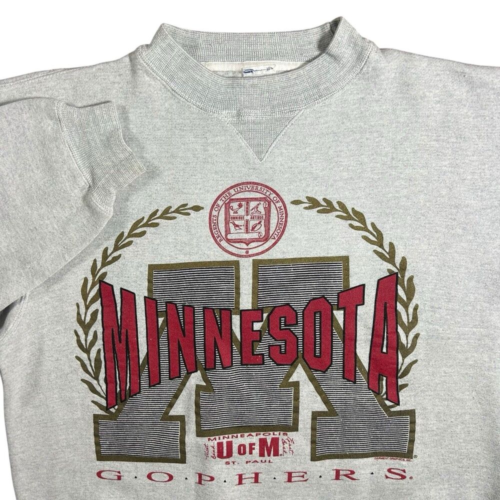 VTG University of Minnesota Crewneck Medium Gray Crest USA St Paul Gophers 90s